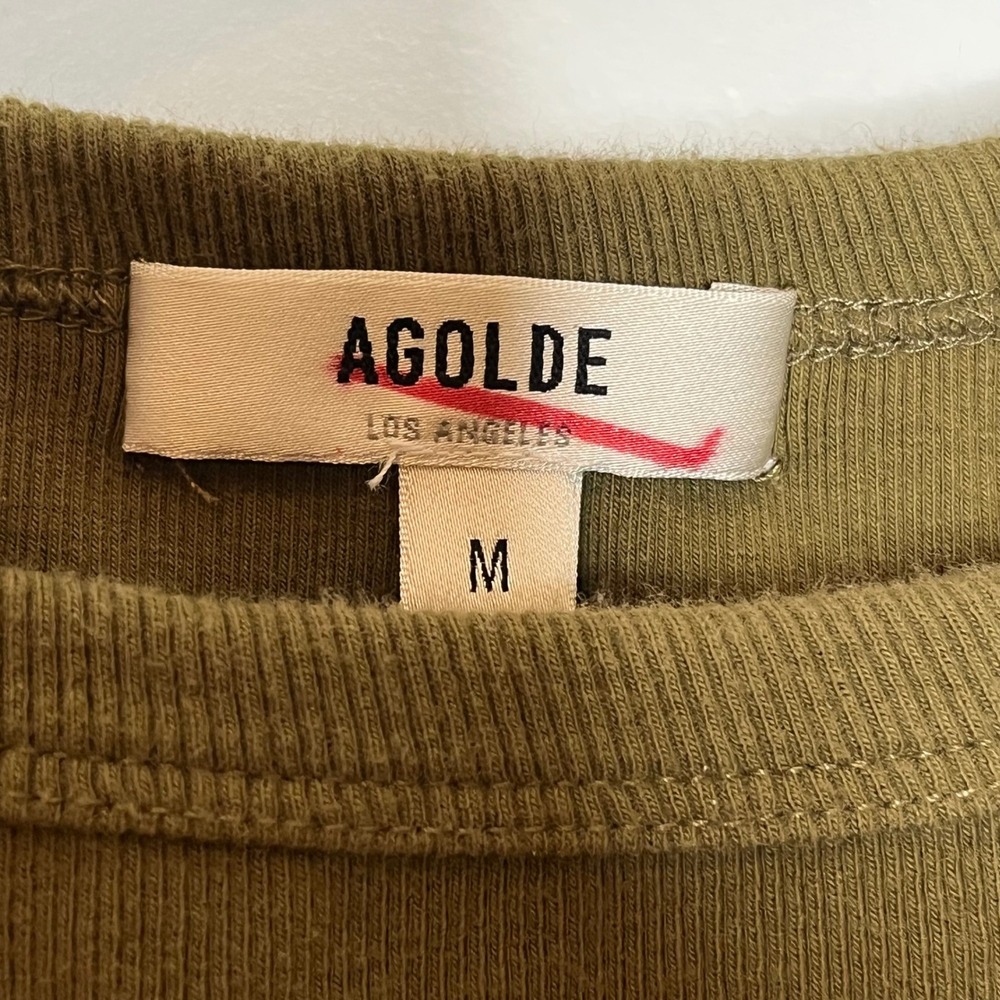 AGOLDE Ribbed Tank Top Medium Olive Green Minimalist Basic Casual Everyday - Picture 4 of 8